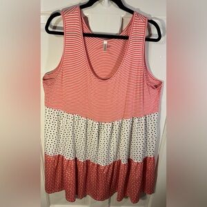 Emerald Striped Polka Dot Sleeveless Women’s Blouse Top Plus Size 2X